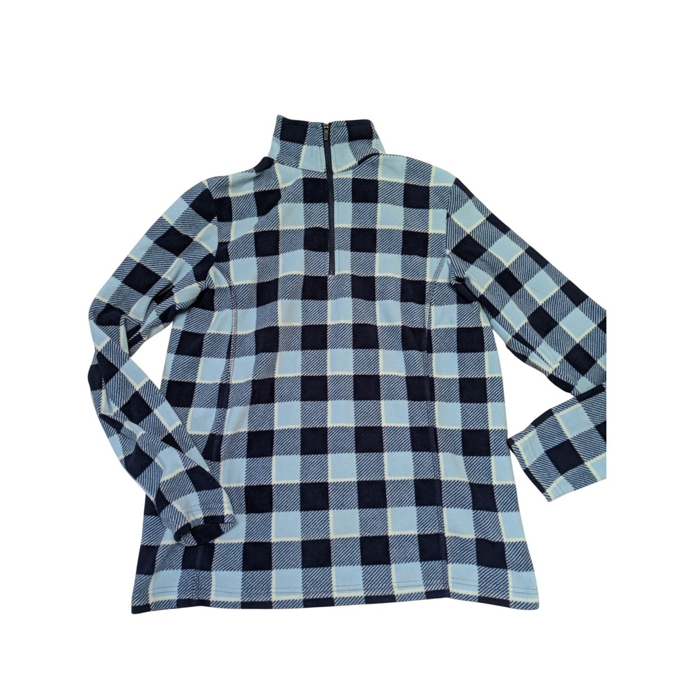 Lands End‎ Womens Small Blue Buffalo Plaid Fleece 1/4 Zip Pullover Mock Neck Top